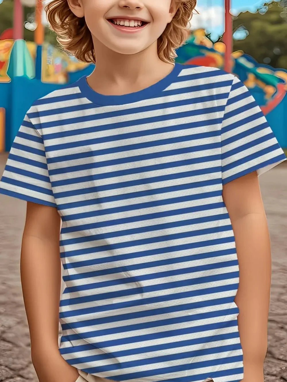 Children's Clothing Solid Color Stripes 3D Print Casual Vintage Short Sleeved T-Shirt Summer Round Neck T-Shirts for Children