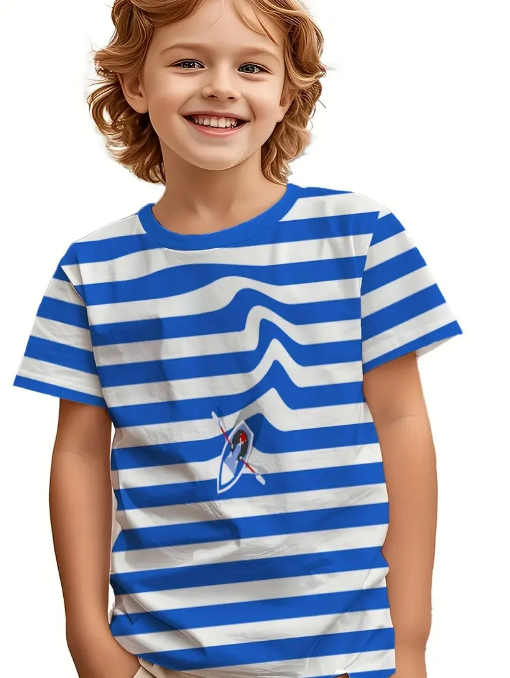 Children's Clothing Solid Color Stripes 3D Print Casual Vintage Short Sleeved T-Shirt Summer Round Neck T-Shirts for Children