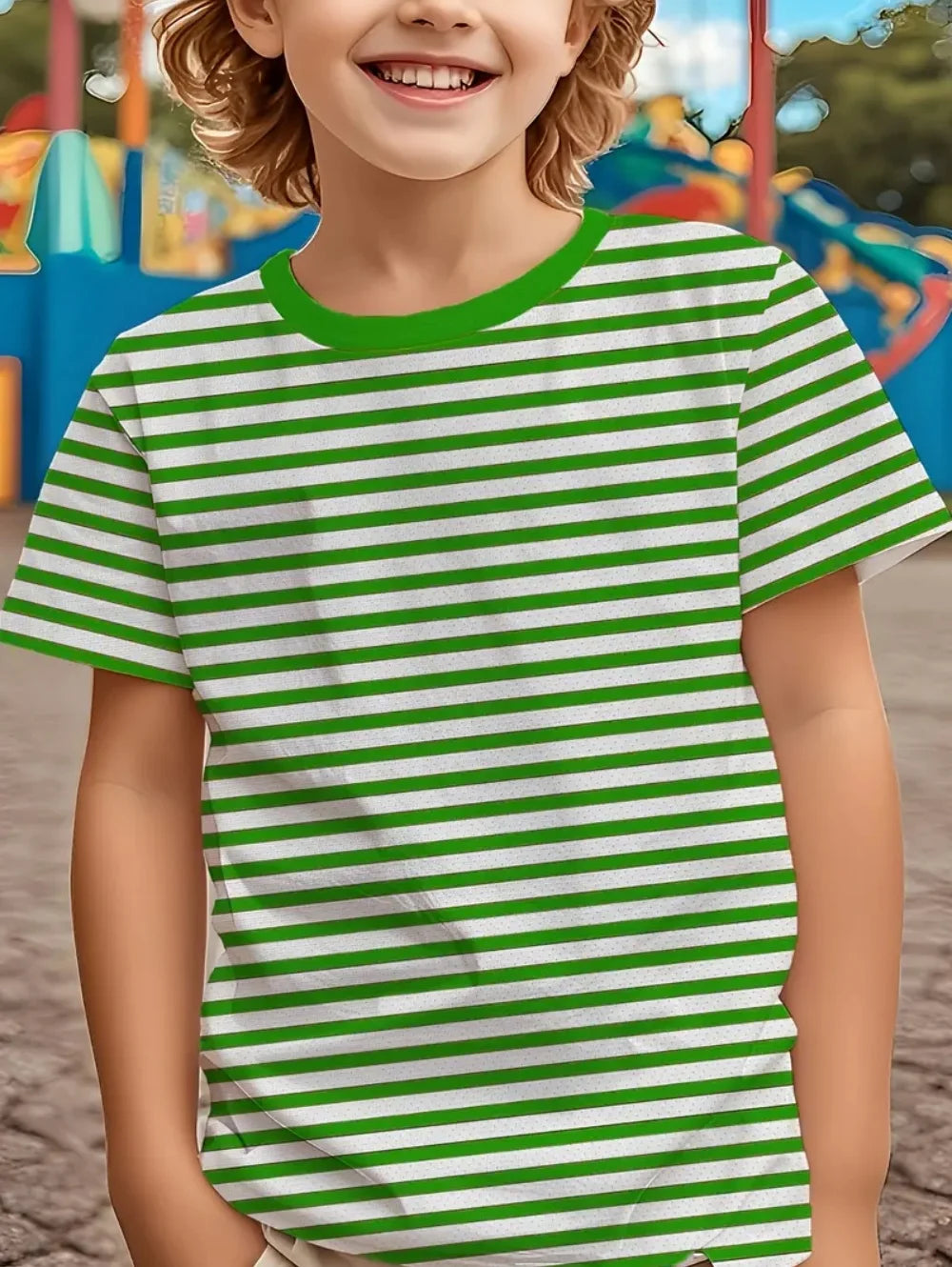 Children's Clothing Solid Color Stripes 3D Print Casual Vintage Short Sleeved T-Shirt Summer Round Neck T-Shirts for Children