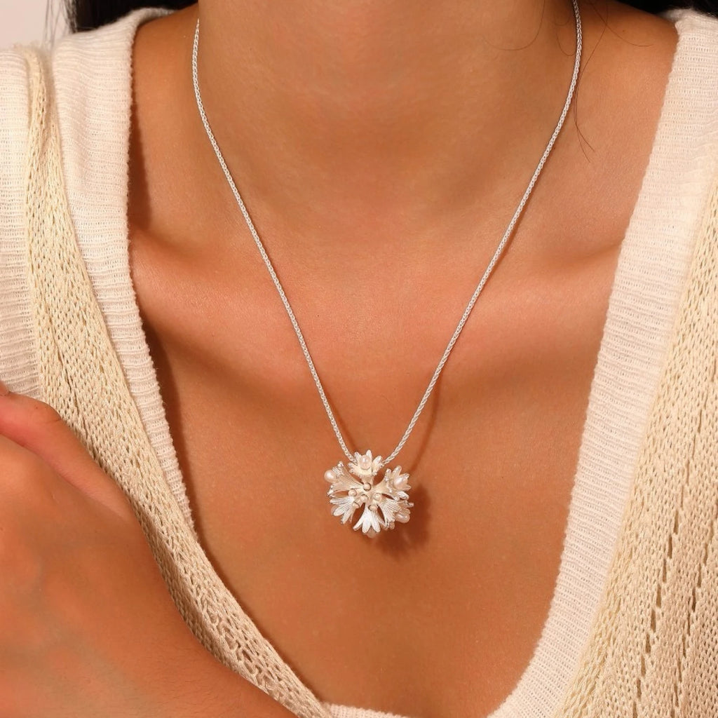 YAJUNIEL 24K Gold Plated Floral Pendant Necklace with Natural Pearls Hypoallergenic Brand Jewelry Gift for Women
