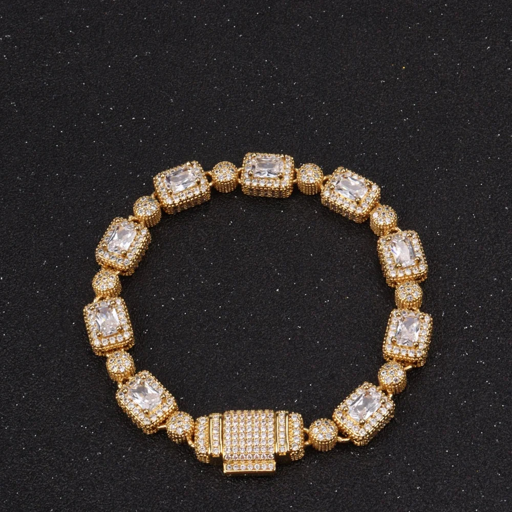 Luxury Pink Cubic Zircon Link Chain Bracelet Iced Out Charm Hip Hop Jewelry For Women Men Christmas Valentine's Day Gifts
