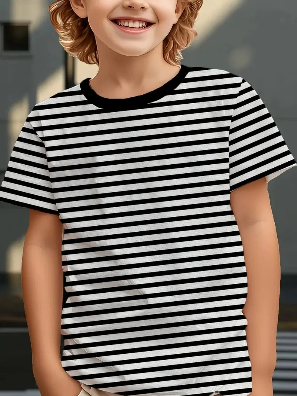 Children's Clothing Solid Color Stripes 3D Print Casual Vintage Short Sleeved T-Shirt Summer Round Neck T-Shirts for Children