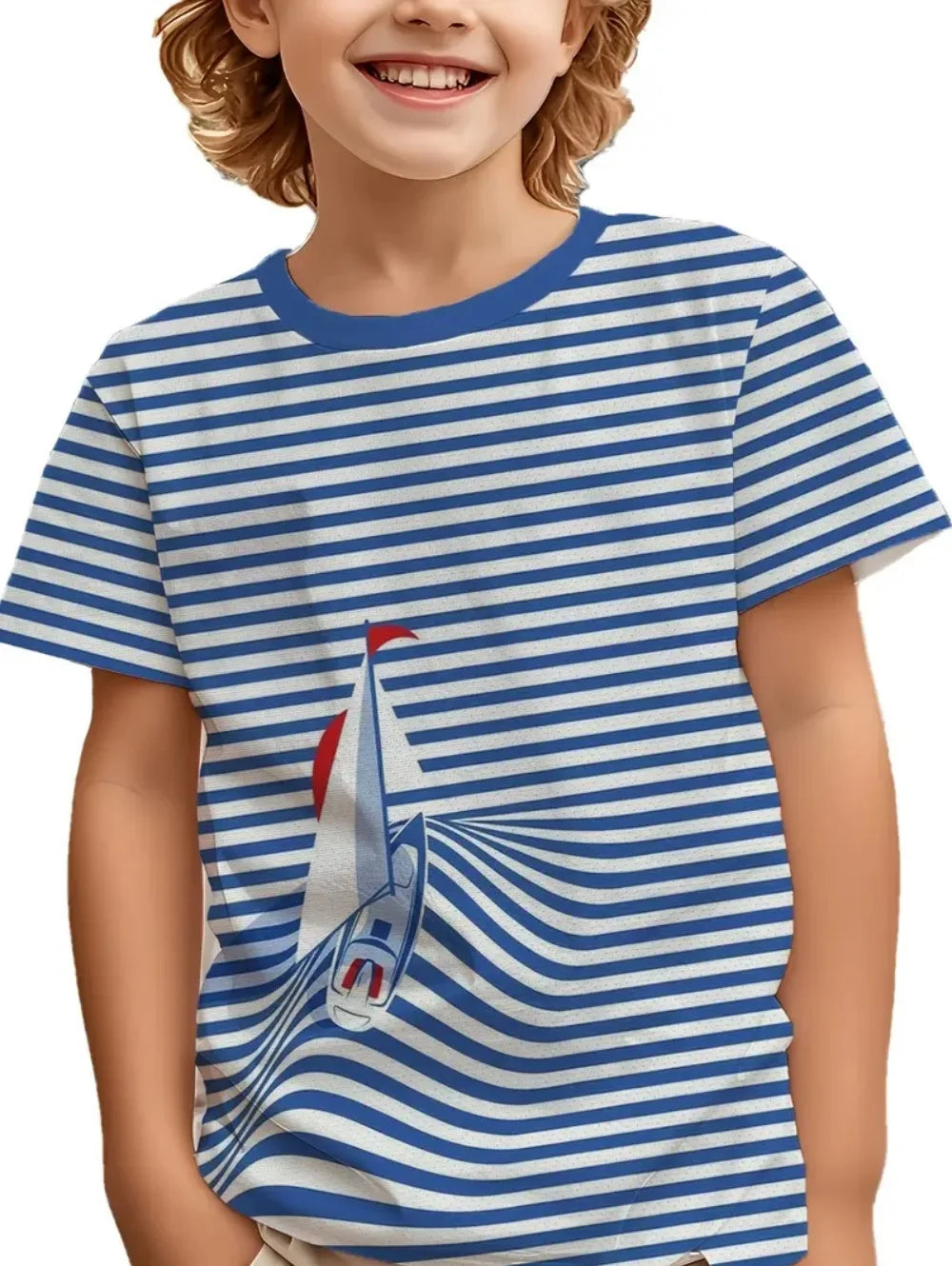 Children's Clothing Solid Color Stripes 3D Print Casual Vintage Short Sleeved T-Shirt Summer Round Neck T-Shirts for Children