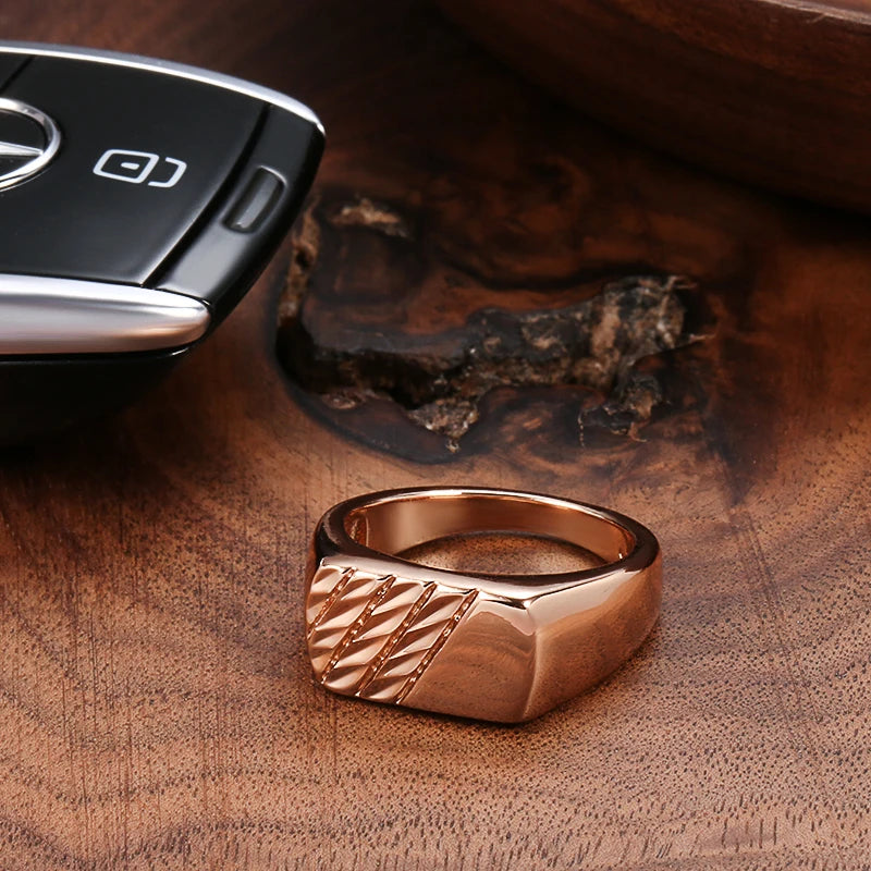 SYOUJYO Modern Fashion 585 Rose Gold Color Glossy Men's Ring Simple Square Cutting Easy Matching Ring Trendy Daily Fine Jewelry