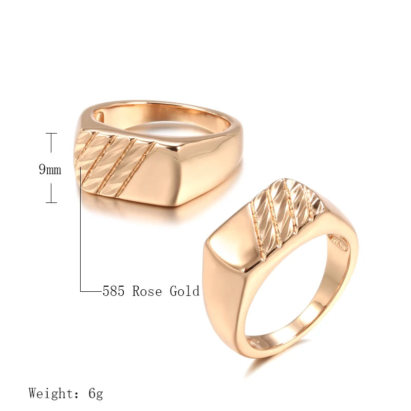 SYOUJYO Modern Fashion 585 Rose Gold Color Glossy Men's Ring Simple Square Cutting Easy Matching Ring Trendy Daily Fine Jewelry