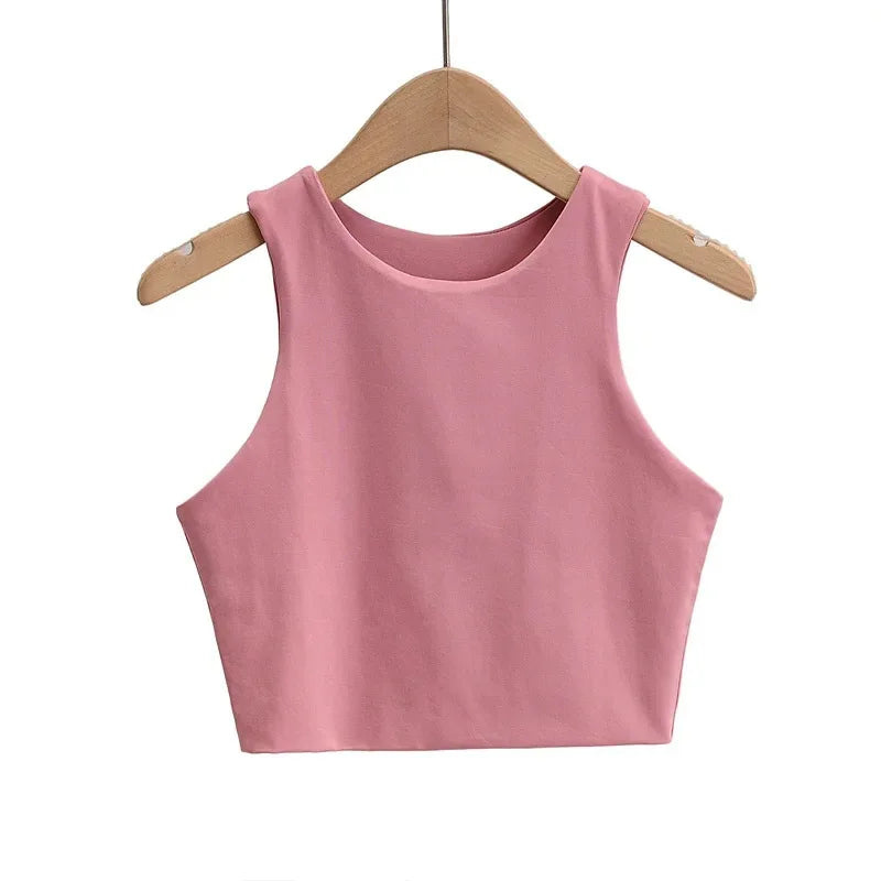 Women Sexy Slim Tops Summer Fashion O-neck Sleeveless Double Nylon Ladies Good Quality Tank Tops 6 Colors