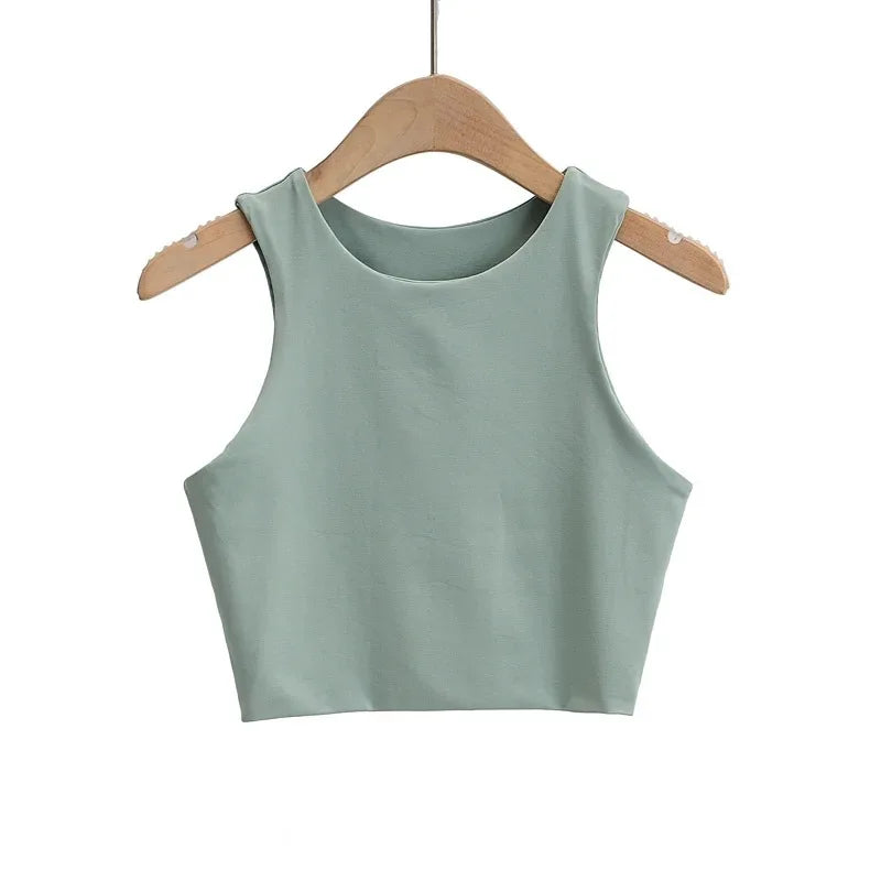 Women Sexy Slim Tops Summer Fashion O-neck Sleeveless Double Nylon Ladies Good Quality Tank Tops 6 Colors
