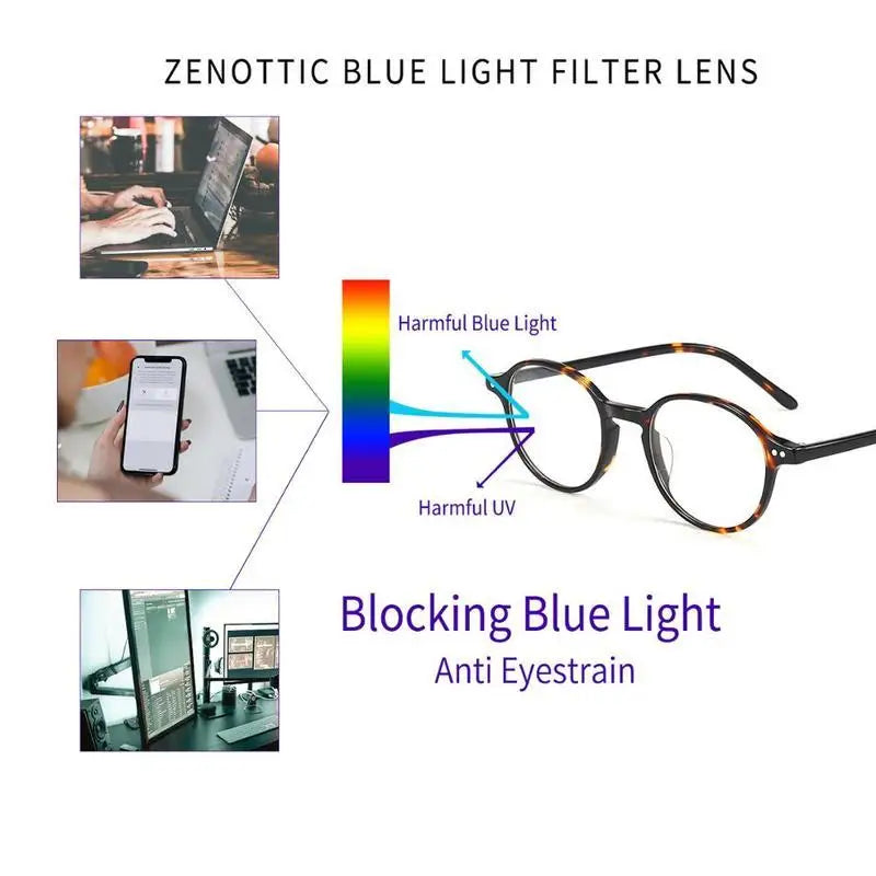 ZENOTTIC(XS Size) Retro Acetate Anti Blue Light Blocking Glasses Round Optical Frame Eyewear Fashio Computer Eyeglasses Unisex