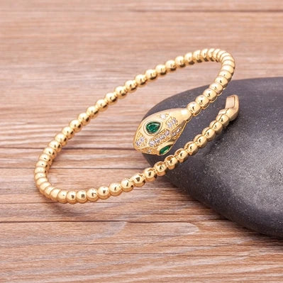 New Arrival European and American Fashion Copper Cubic Zircon  Cuff Adjustable Snake Bangle Jewelry Fine Party Wedding Gift
