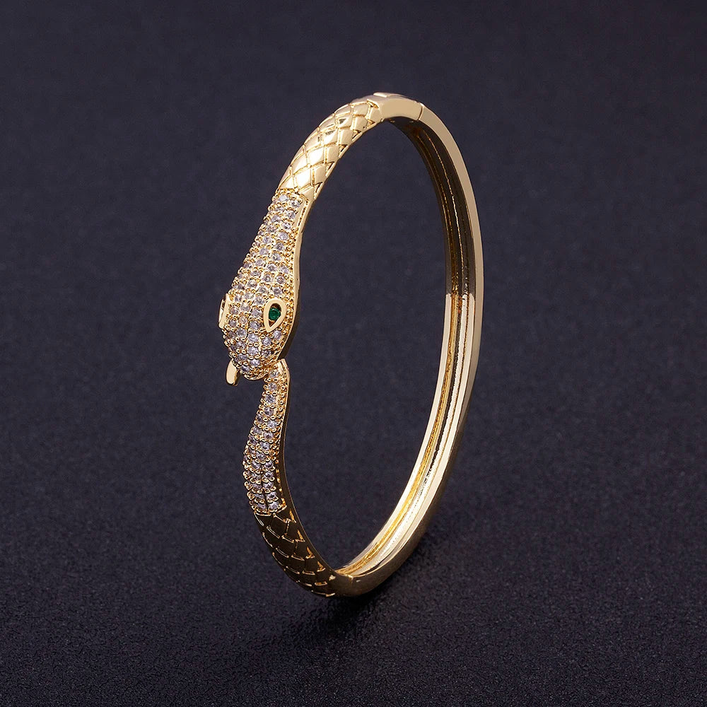 New Arrival European and American Fashion Copper Cubic Zircon  Cuff Adjustable Snake Bangle Jewelry Fine Party Wedding Gift
