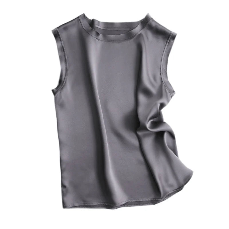 SuyaDream Women Silk Tanks 100%Real Silk Satin Sleeveless Solid Tank Tops 2021 Summer Elegent Vests