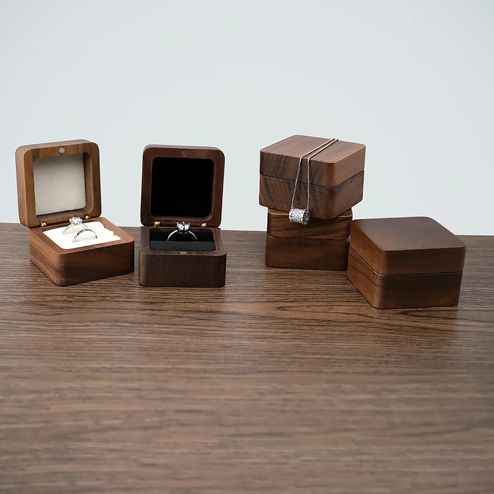 Wood Ring Box Wedding Jewelry Organizer Gift Box Personalized Engraving Proposal Ring Holder Bracelet Earring Packaging