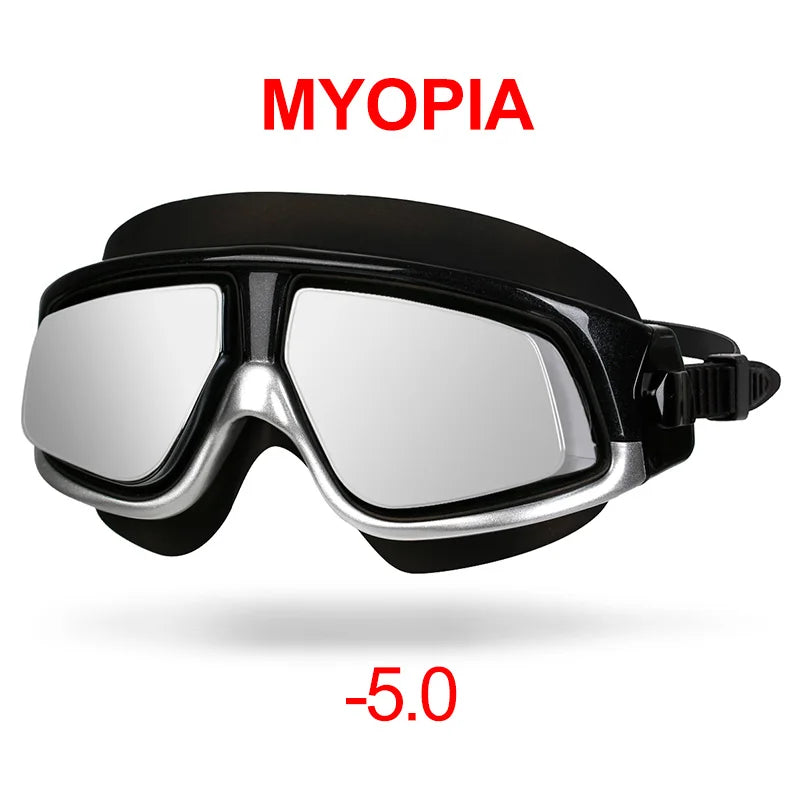 Copozz Nearsighted Swimming Goggles Waterproof Anti Fog UV Eyewear Silicon Mirrored Large Frame Unisex Sport Myopia Swim Mask