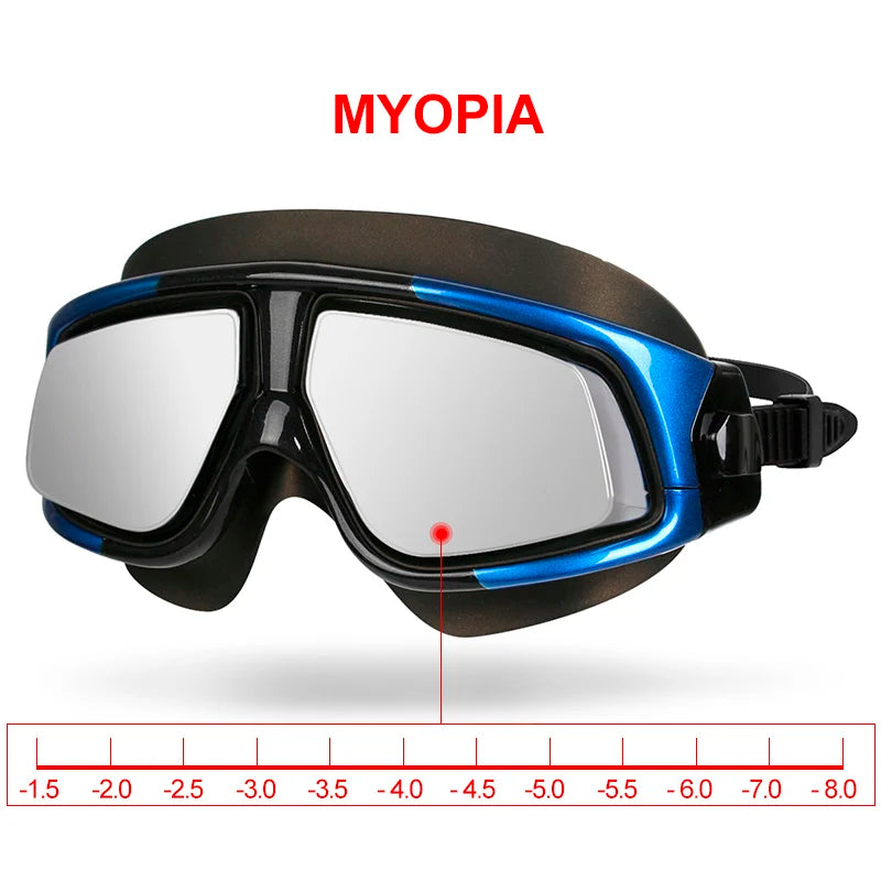 Copozz Nearsighted Swimming Goggles Waterproof Anti Fog UV Eyewear Silicon Mirrored Large Frame Unisex Sport Myopia Swim Mask