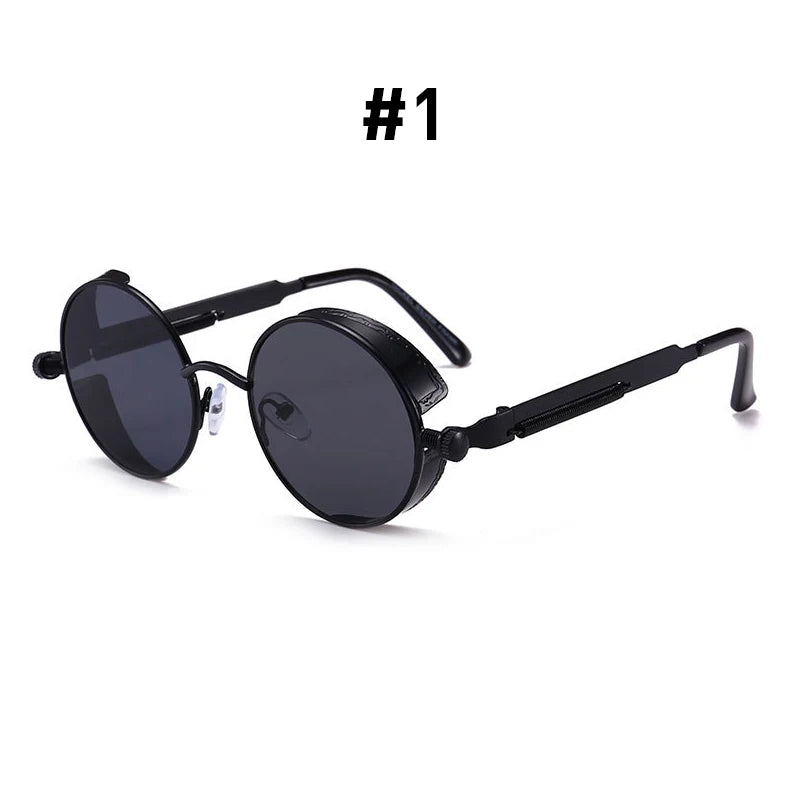 VIVIBEE Vintage Steampunk Red Sunglasses Men Round Punk Alloy Metal Retro Sun Glasses Women 2026 Goggles Gothic Style Shades