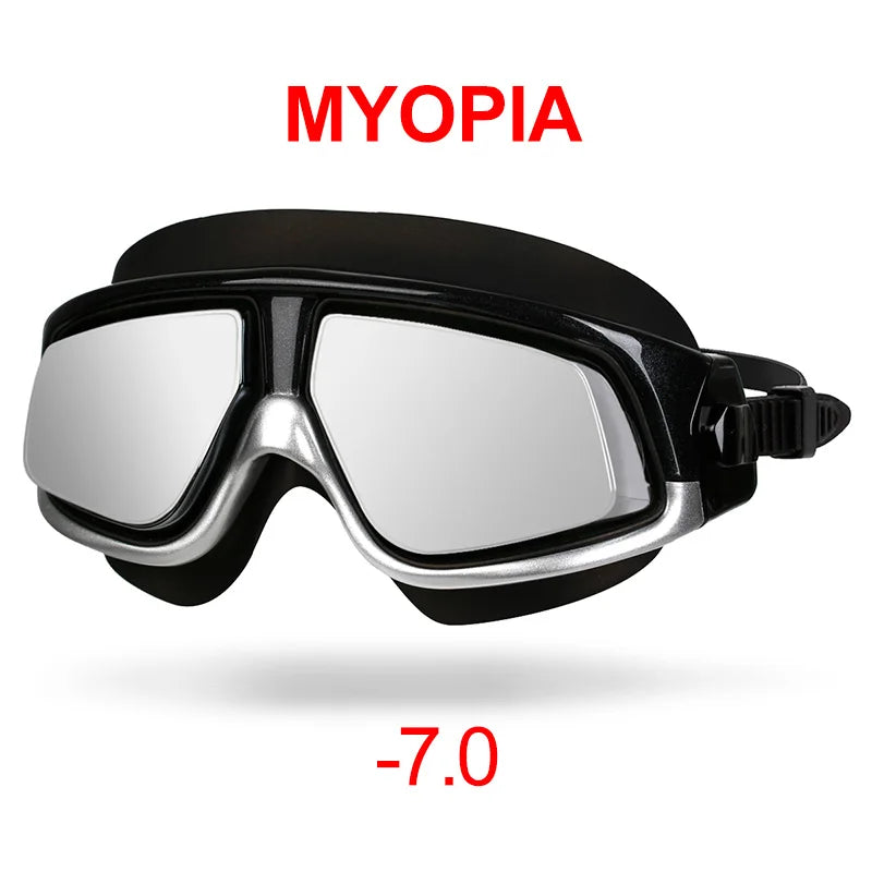 Copozz Nearsighted Swimming Goggles Waterproof Anti Fog UV Eyewear Silicon Mirrored Large Frame Unisex Sport Myopia Swim Mask
