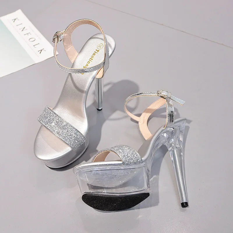 New Woman shoes summer sandals heel transparent female platform High Heels Crystal pole dance wedding dress 2025 stripper shoes