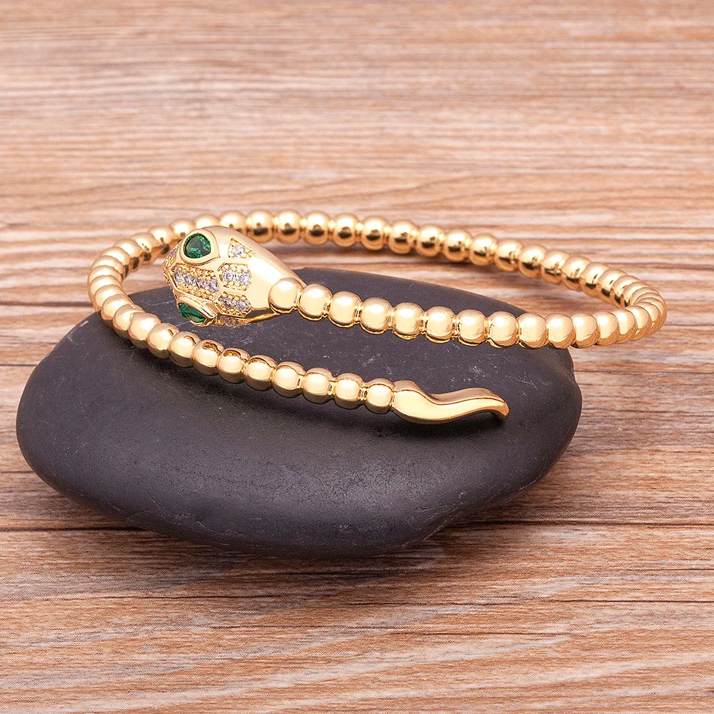 New Arrival European and American Fashion Copper Cubic Zircon  Cuff Adjustable Snake Bangle Jewelry Fine Party Wedding Gift