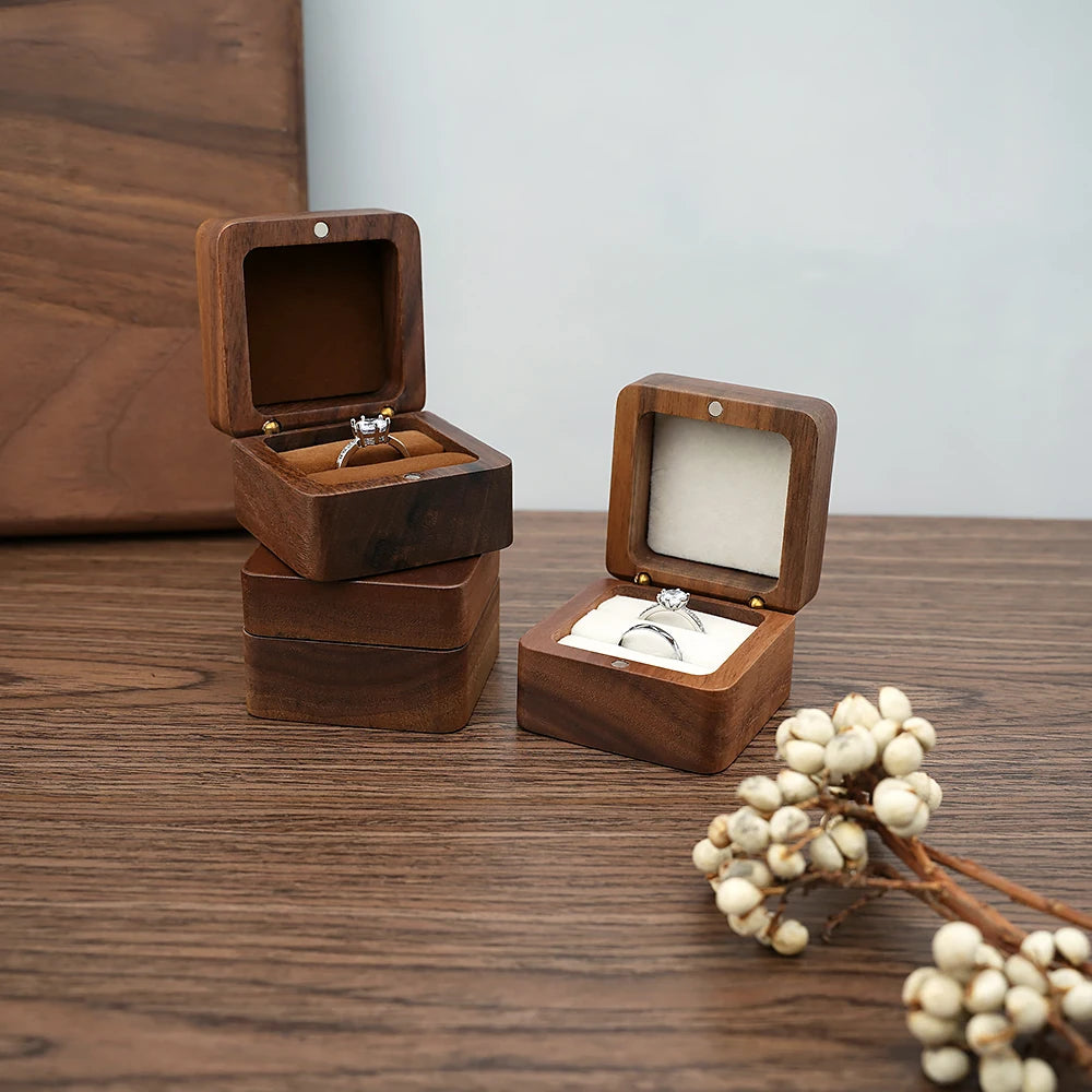 Wood Ring Box Wedding Jewelry Organizer Gift Box Personalized Engraving Proposal Ring Holder Bracelet Earring Packaging