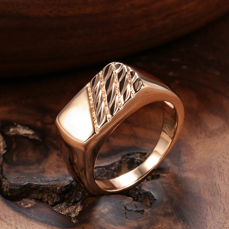 SYOUJYO Modern Fashion 585 Rose Gold Color Glossy Men's Ring Simple Square Cutting Easy Matching Ring Trendy Daily Fine Jewelry