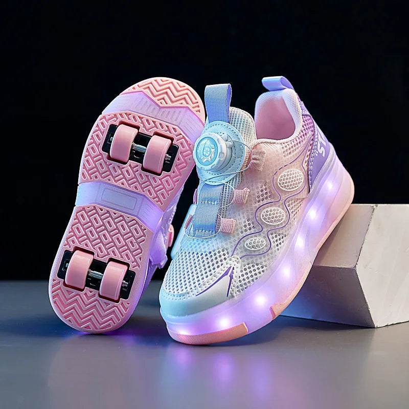 Children's Roller Skates Sports Inline Skating Shoes Boys And Girls Breathable Wheel Shoes Summer Lighting Four-Wheel Gliding...