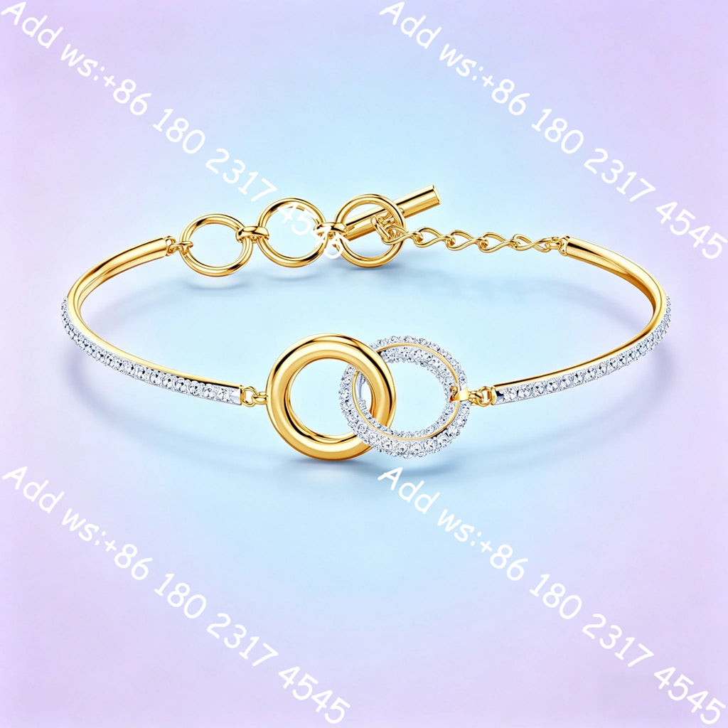 Light luxury Double Circle Zircon Jewelry Set, Necklace Earrings Bracelet Ring Set,Elegant Minimalist