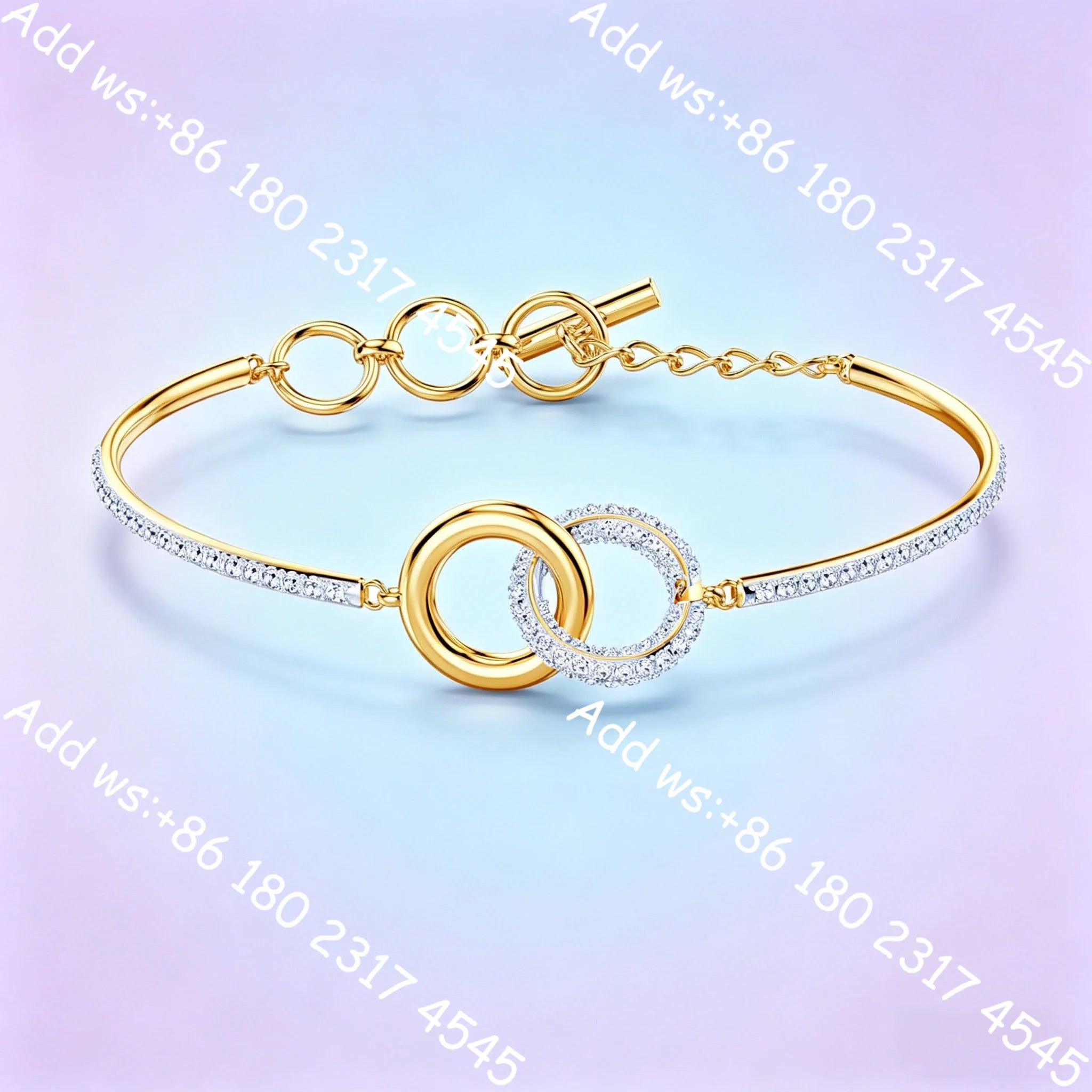 Light luxury Double Circle Zircon Jewelry Set, Necklace Earrings Bracelet Ring Set,Elegant Minimalist