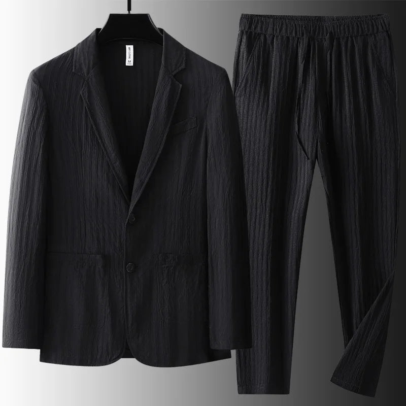 Men Suit Jacket and Pants White Summer Sunscreen Handsome Trendy Loose Casual Men Blazer Suits Spring Autumn Korean Man Blazer