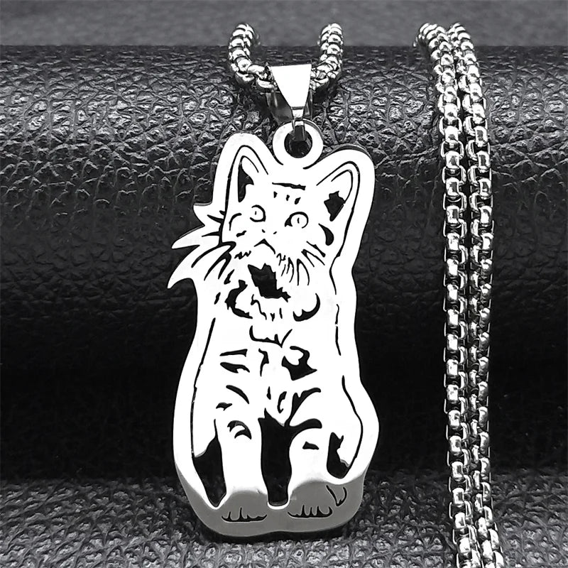 Cute Cat Ragdoll Kitty Pendant Necklace for Women Men Stainless Steel Silver Color Chain Pet Lover Gift Jewelry colar N3213S01