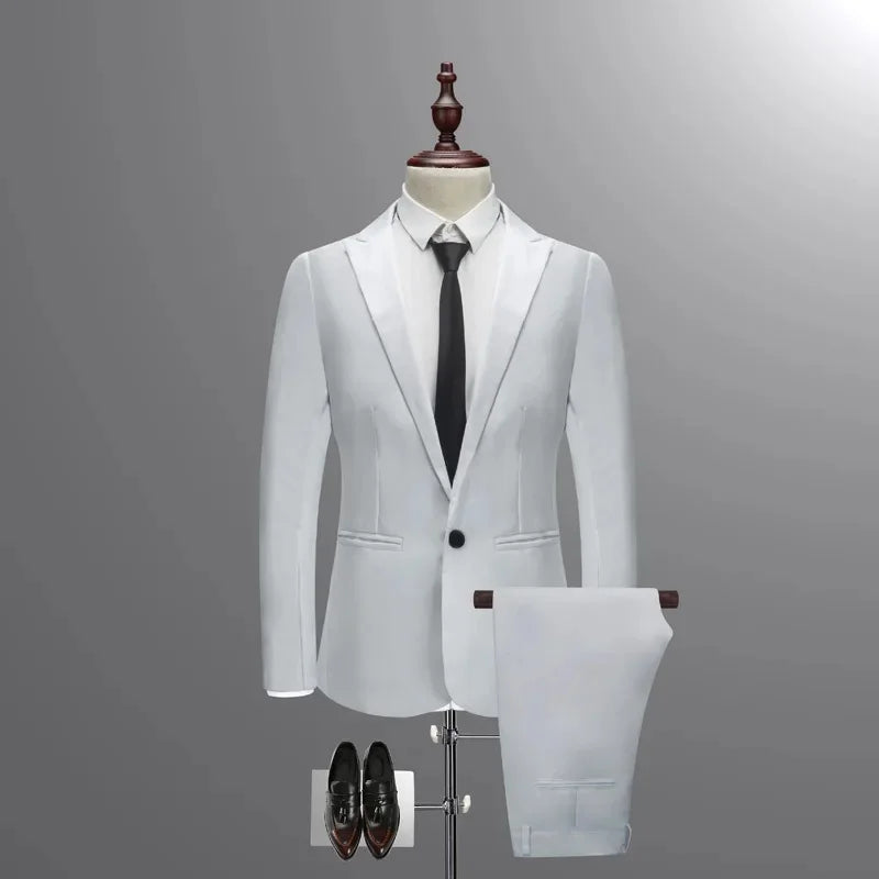 Men's Casual Business Suit Set Korean Style Slim Fit Two Piece Set Fashionable Autumn Winter Male Model Clothing