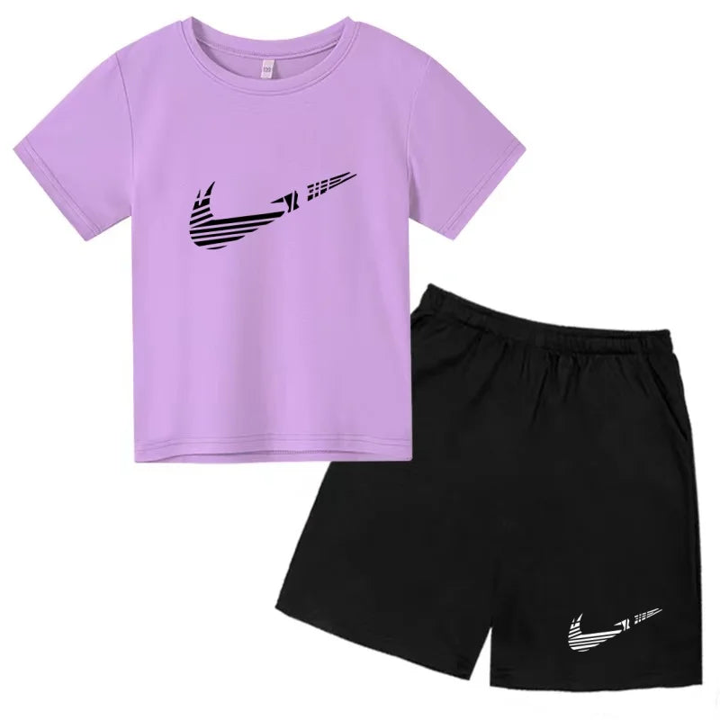 Children Clothes T-shirt Fashion Short-Sleeved+Shorts Summer Boy Girl Toddler 3-12Years Casual Sports Brand Jogging O-collar Set