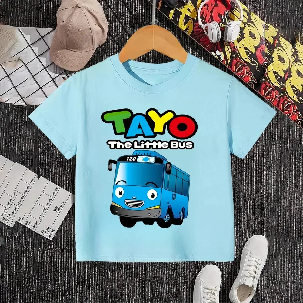 Tayo The Little Bus Kawaii Style Hip-Hop O-Neck T-Shirt for Kids Unique Gift Idea with Fun Prints Comfortable Kids' Clothing