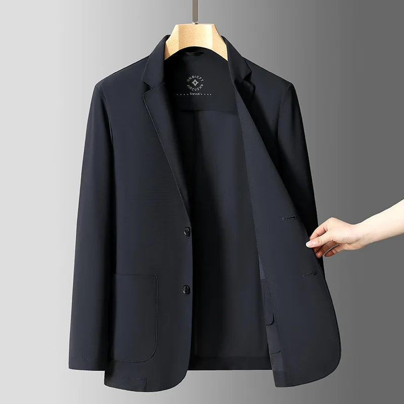 Ice Silk Original Yarn Casual Men's Suit Jacket Spring Summer New Style Breathable No-Trace Flat Collar Slim Fit Business Gen...