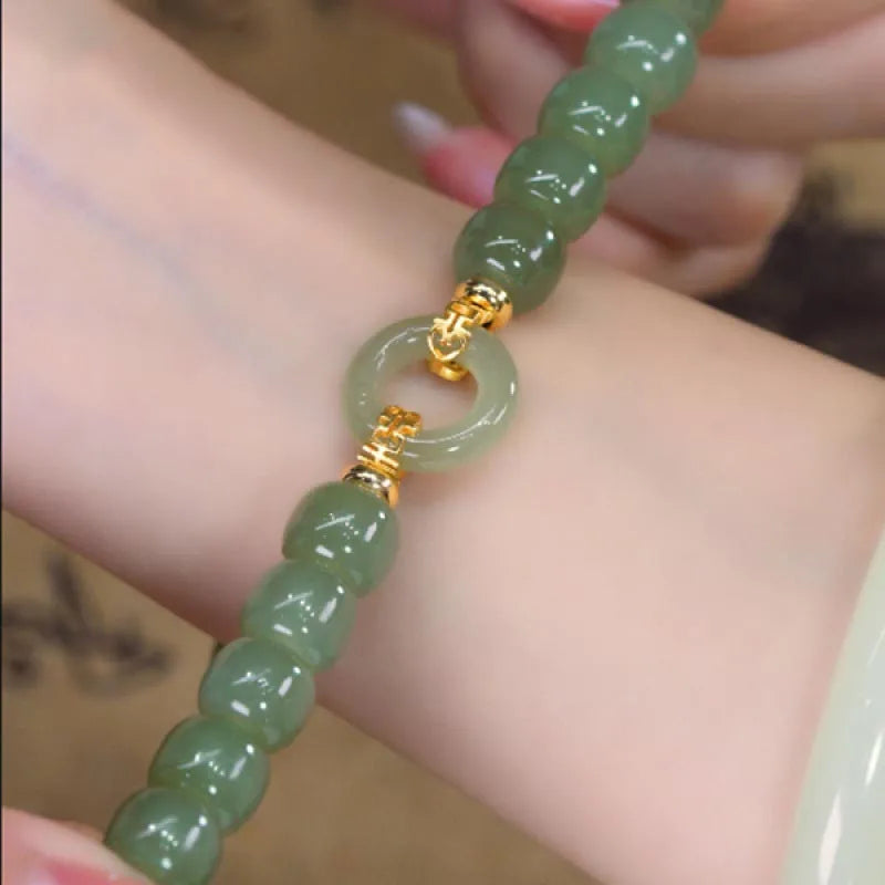 New Bohemian Vintage Beaded Natural Hetian Jade Bracelet Elegant Retro Fashion Hand Ornaments Bracelet Women Casual Jewelry Gift