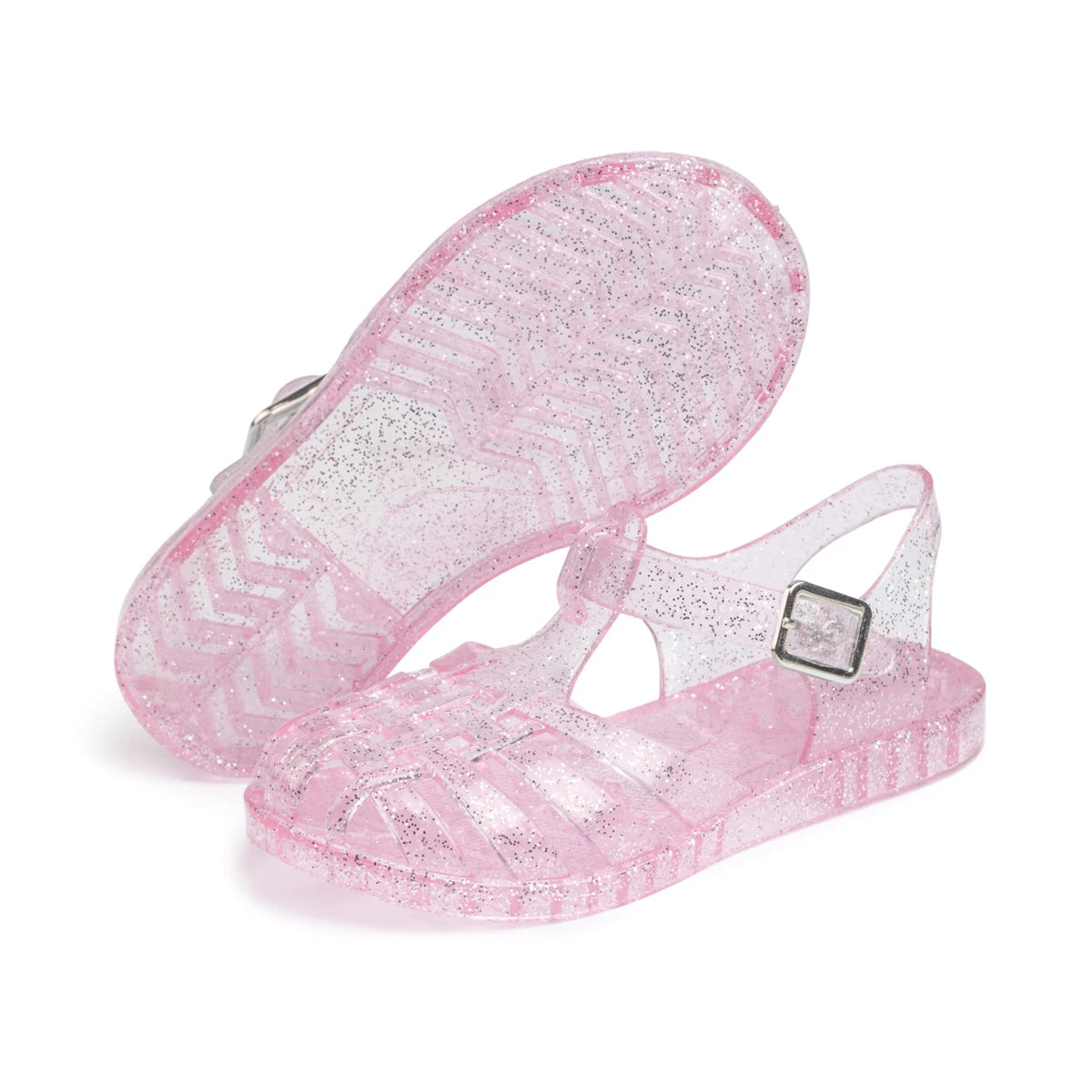Summer Breathable Fashion Cartoon Print Cool Fine Glitter Sequins Jelly Shoes Adjustable PVC Girls Sandals