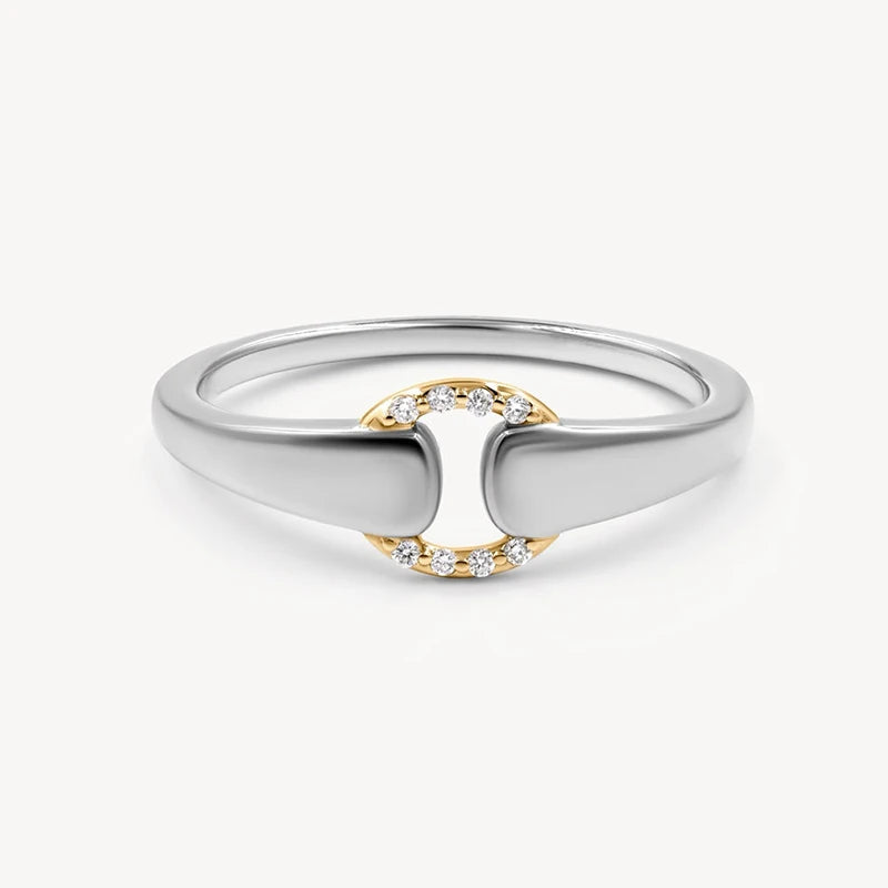 KUC Jewelry Sterling Silver 925 Ring For Woman Daily Wearing Two Toned Zircon Buckle Girls Rings Free Shipping