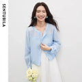 SENTUBILA Women's Oversized Lyocell Shirt 2026 Spring Summer Round Neck Long Sleeve Drawstring Sheer Casual Top 161WB5014