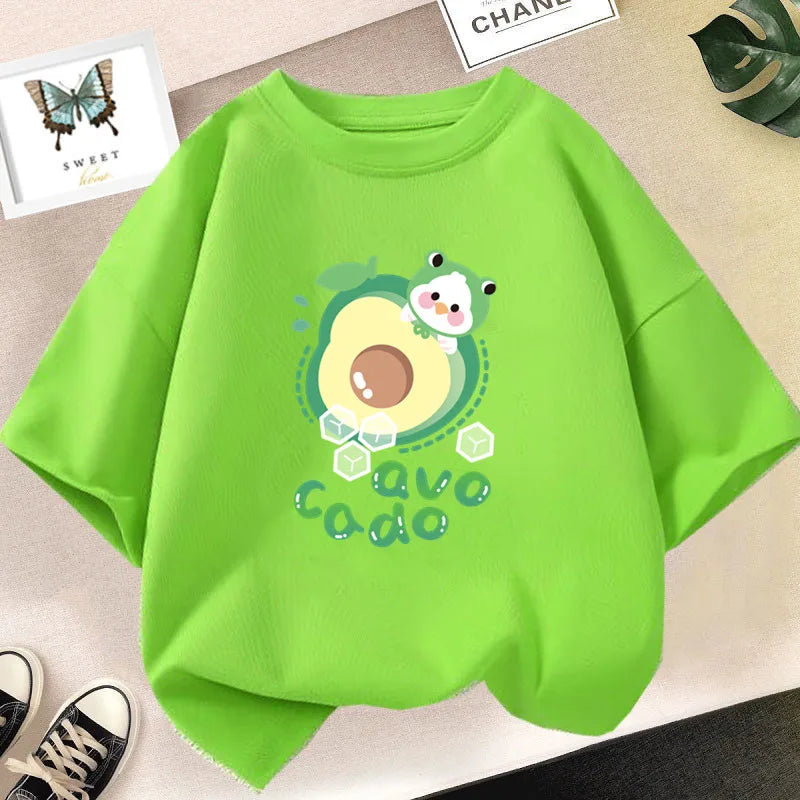 Lovely Avocado T Shirts for Girls Tops Summer Loose Cartoon Aesthetic Casual T Shirt Vintage Lemon Fruit Tshirt