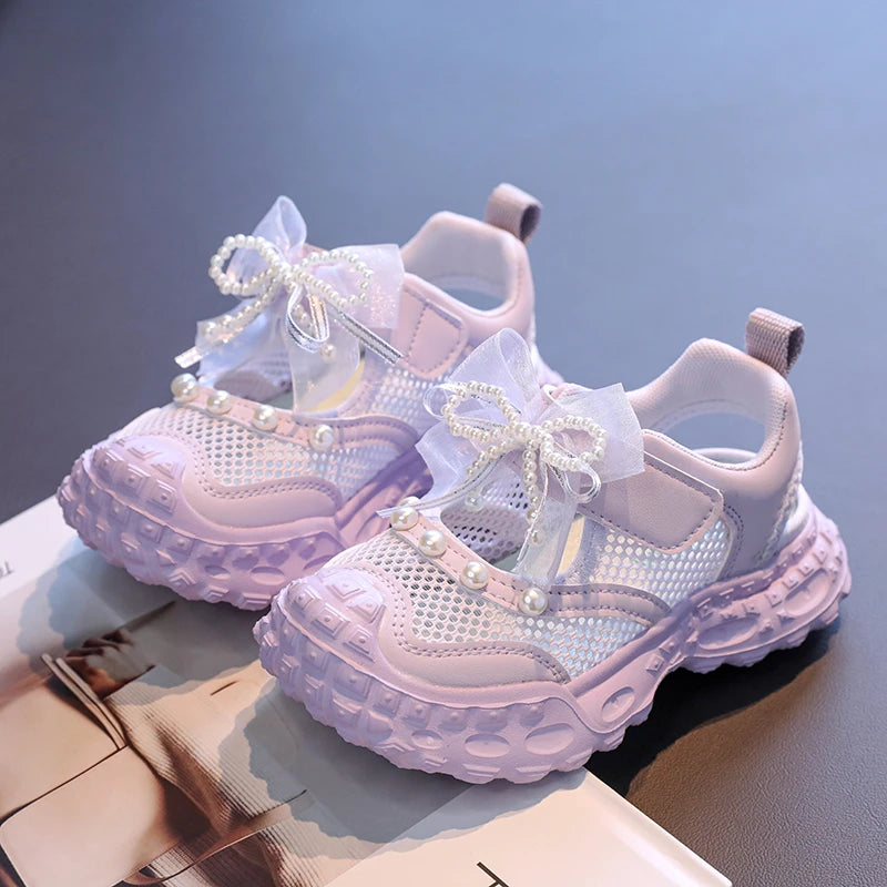 Girls' princess sandals summer 2025 new children's Baotou foreign pearl single mesh shoes for children mesh sneakers