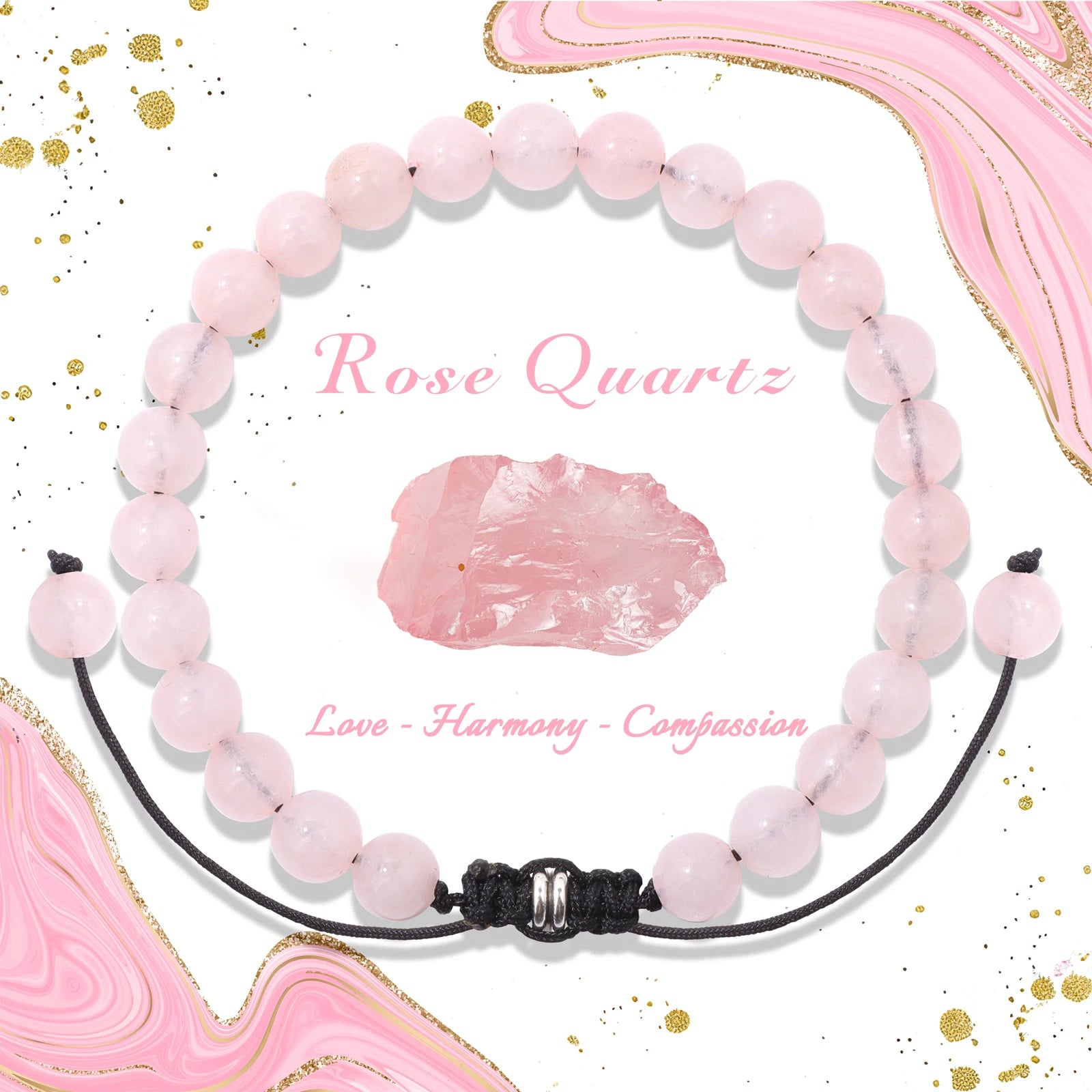 4/6/8mm Natural Black Tourmaline Stone Beads Bracelet Healing Energy Bracelets Adjustable Rope Braided Bracelet with Card Gifts