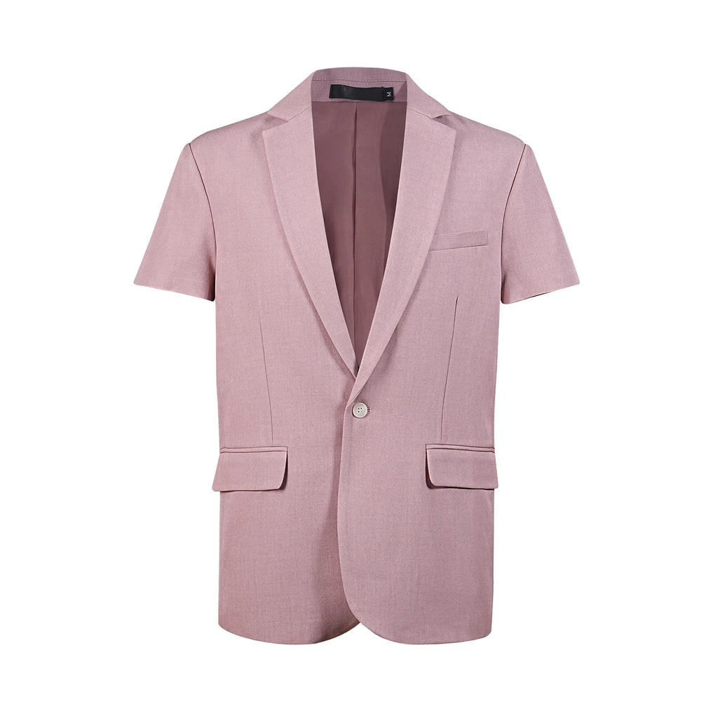 Summer Casual Short Sleeve Men's Two-Piece Suit Set Fashionable Polyester Lightweight Business Style Single Button Closure