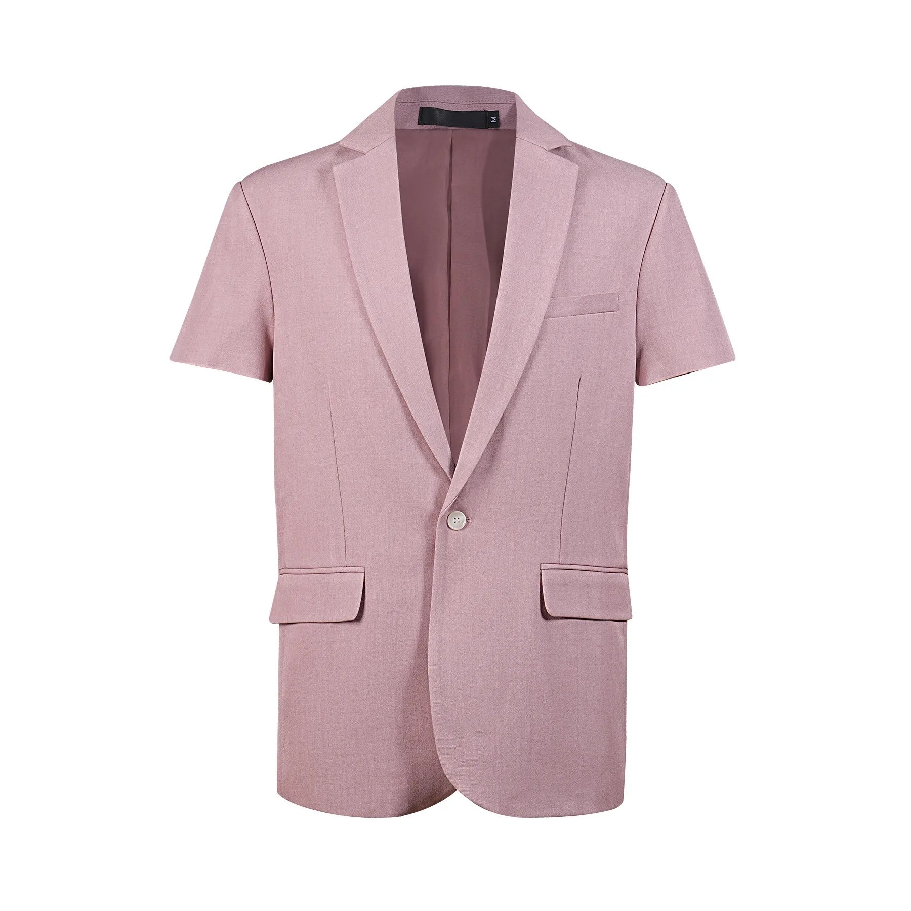 Summer Casual Short Sleeve Men's Two-Piece Suit Set Fashionable Polyester Lightweight Business Style Single Button Closure