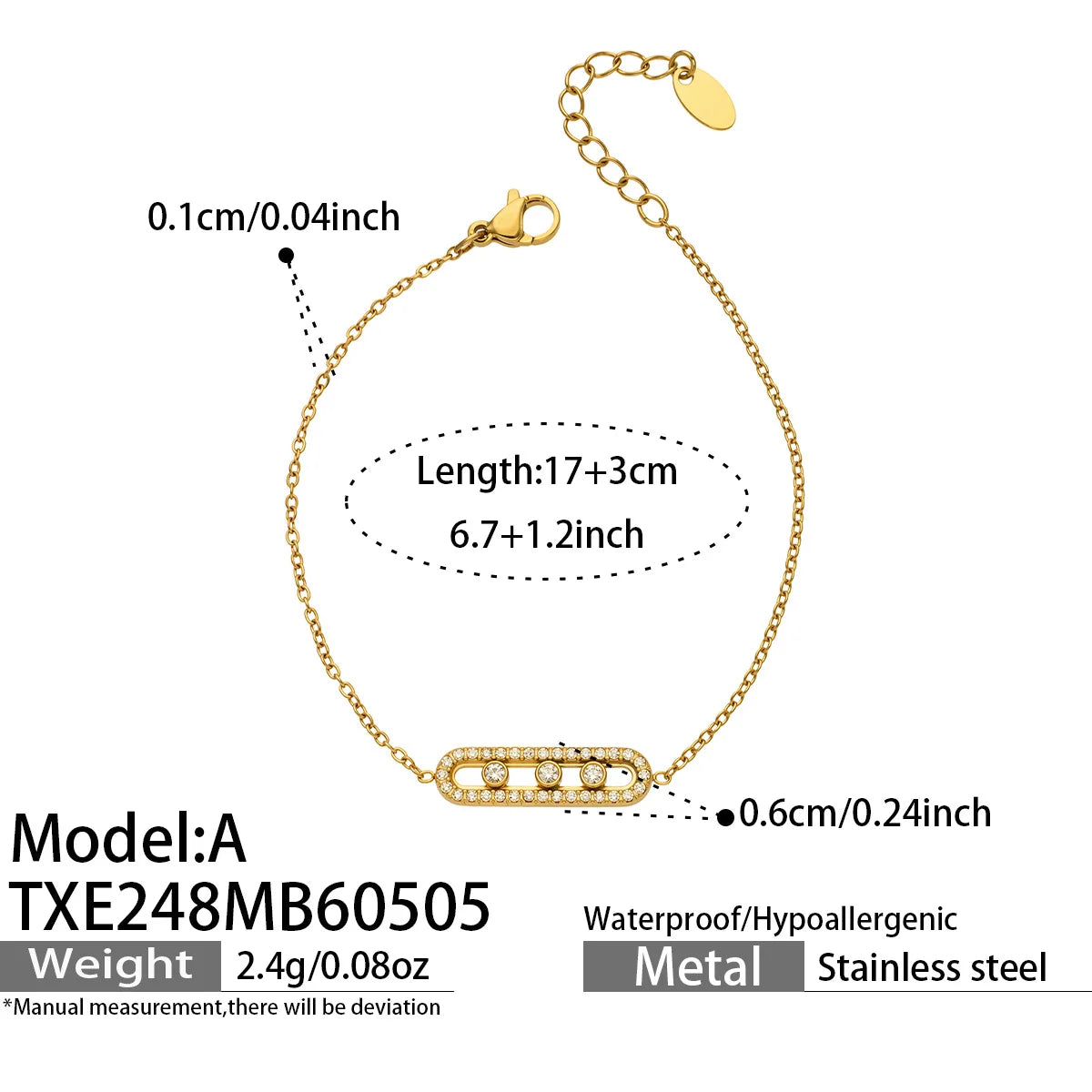 Shiny Zircon Pendant Necklaces Bracelets Rings 18k Gold Plated Stainless Stee Chain Necklace Bracelet Ring Jewelry Set for Women