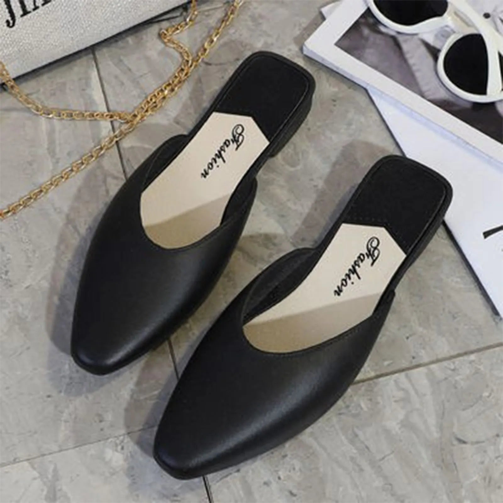 Women'S Slippers Fashion Solid Color Closed Toe Shallow Shoes Popular In Summer Flat Shoes Low-Top Lazy Outdoor Slipper