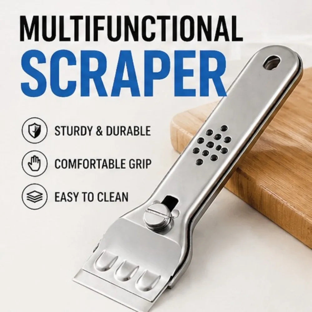 Stainless Steel Window Glass Scraper Tool with Replaceable Blades for Ceramic Hob Wall Floor Cleaning Kitchen Household Use