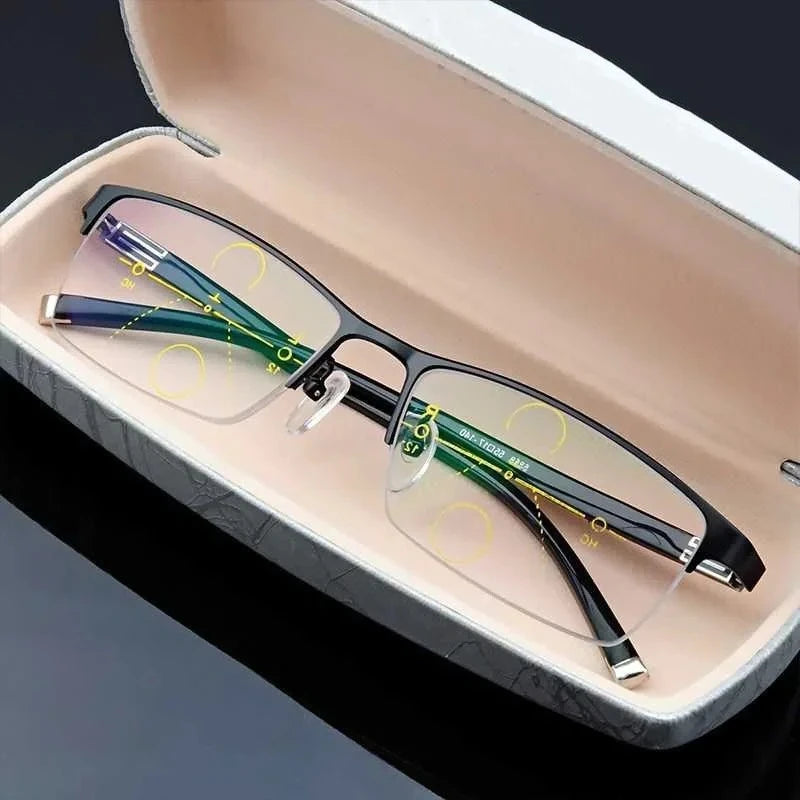 Anti Blue Light Blocking Half Frame Eyeglasses for Woman Man Business Progressive Multifocal Reading Glasses Presbyopia eyewear