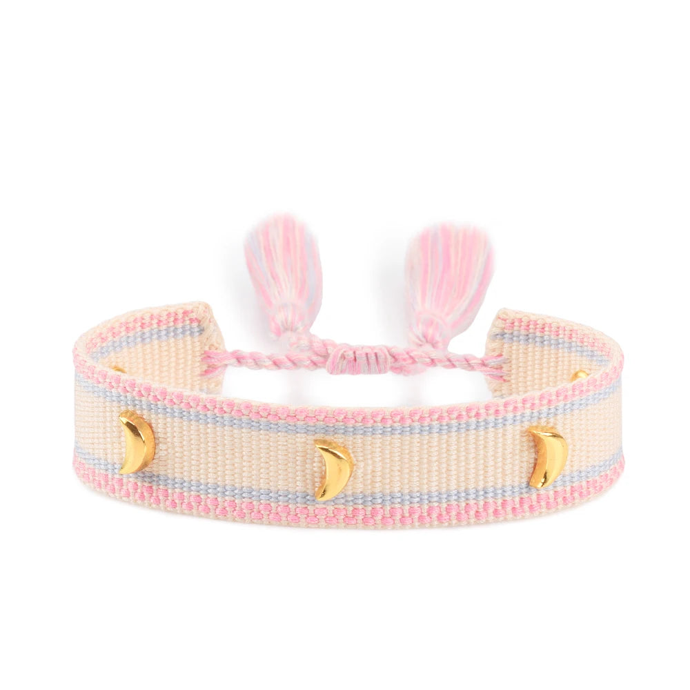 Vintage Friendship Bracelets STARS | MOON Bracelets Adjustable Woven Arm Stacked Jewelry