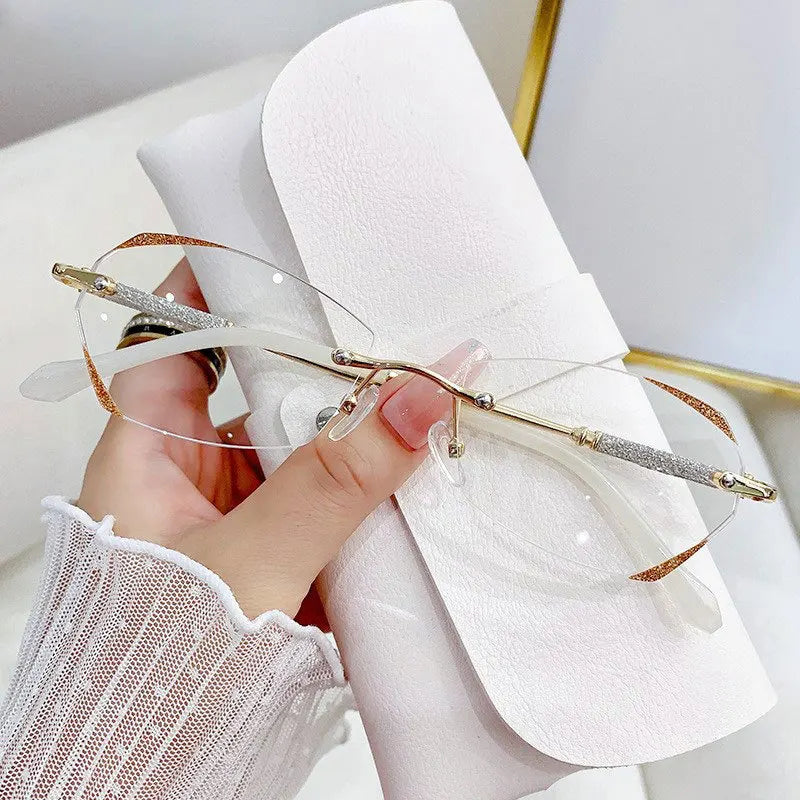 Luxury Frameless HD Lens Anti Blue Light Blocking Reading Glasses Vintage Style Ultra-lightweight and High-end Eyewear for Women
