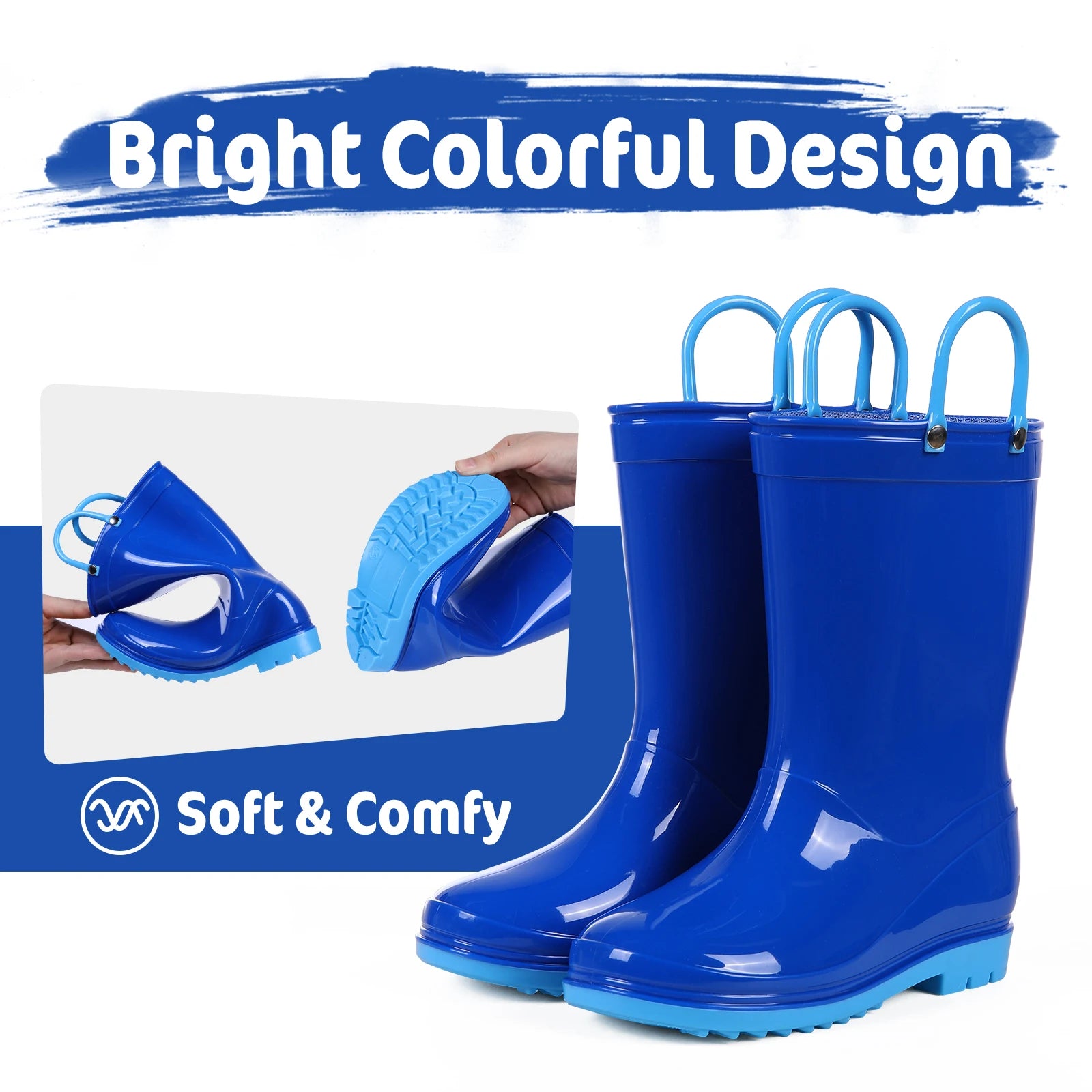 Evshine Cute Dinosaur Unicorn Unisex Rain Shoes For Girls And Boys Waterproof Non-slip Boot Toddler Kids Rain Boots With Handles