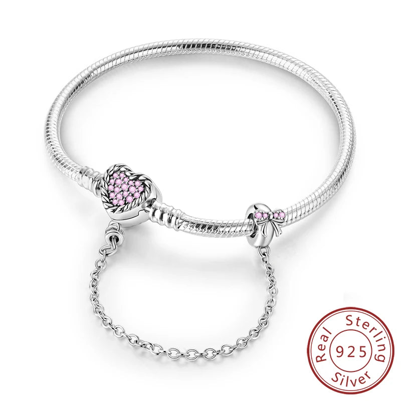 Bracelet 17-20CM Love Heart Original 925 Sterling Silver Charm Bracelet Pave Zirconia Bracelet for Women DIY Charm Jewelry Gifts